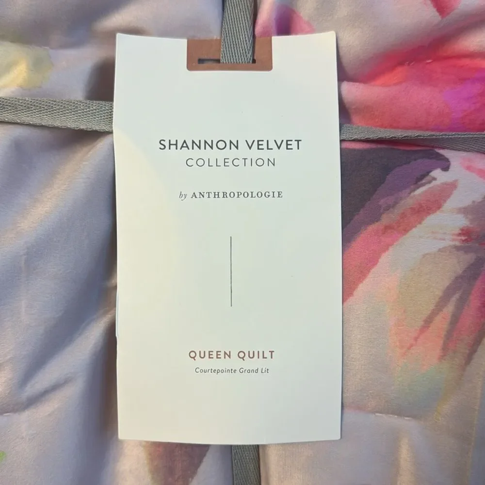 Anthropologie Velvet Shannon Floral Quilt Pink Neutral Queen NWT
